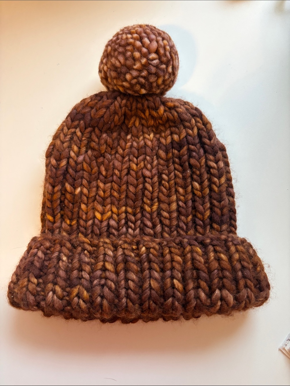 Loeffler Randall  Chunky Knit Pom Hat in Brown